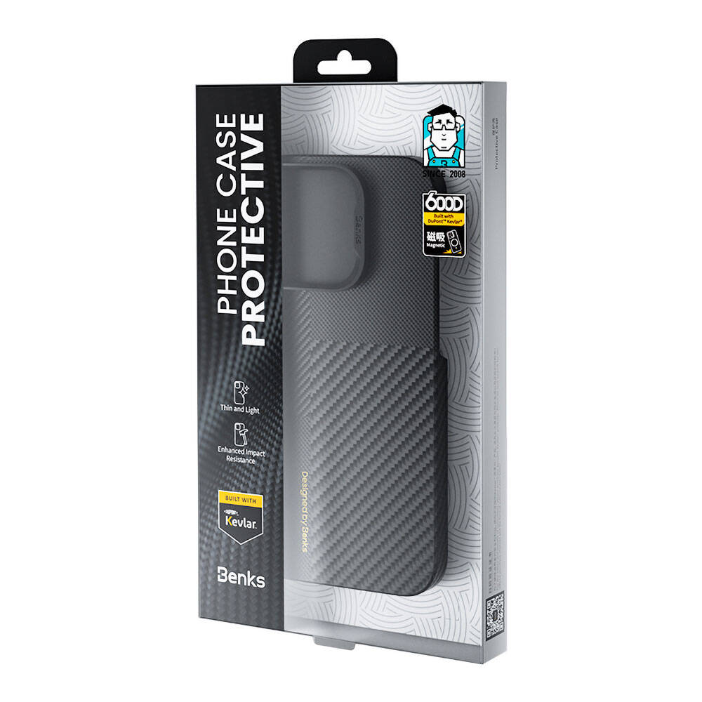 Apple iPhone 14 Pro Kılıf Magsafe Şarj Özellikli Karbon Fiber Benks Montage ArmorAir Kevlar Kapak Siyah