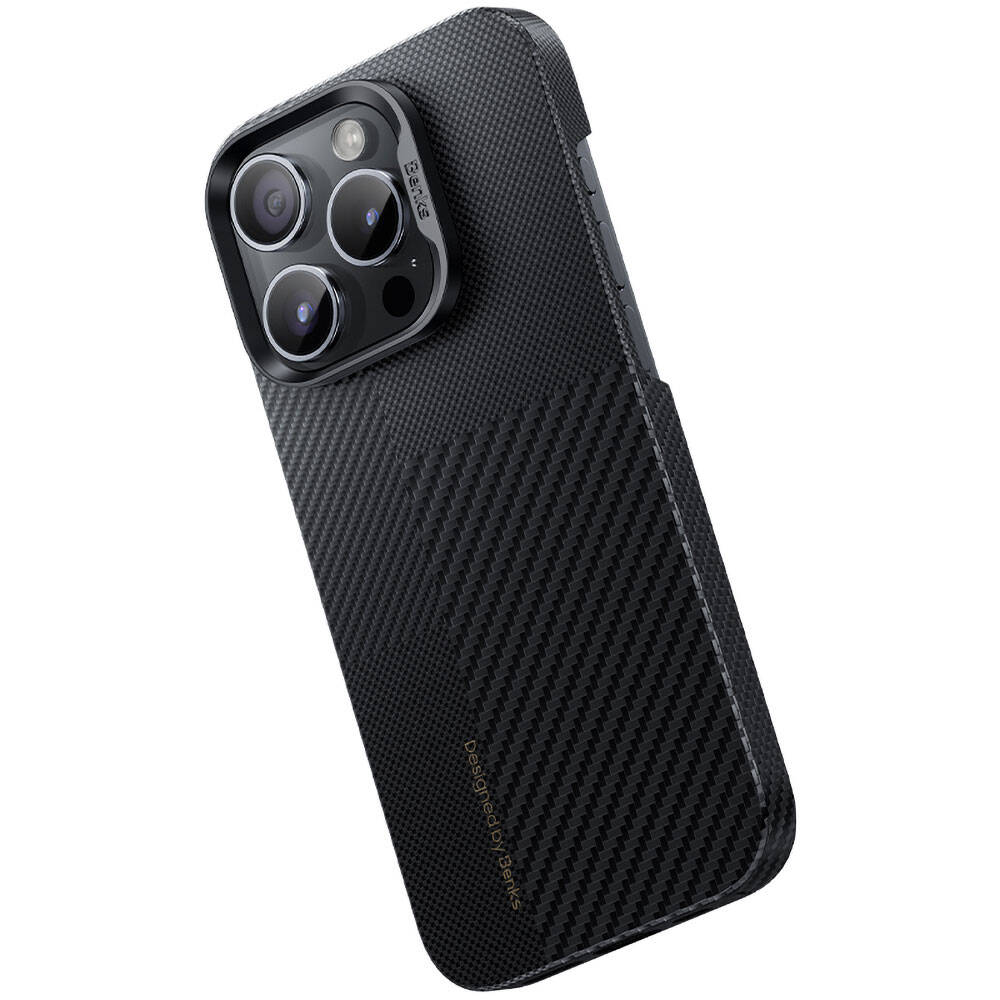 Apple iPhone 14 Pro Kılıf Magsafe Şarj Özellikli Karbon Fiber Benks Montage ArmorAir Kevlar Kapak Siyah