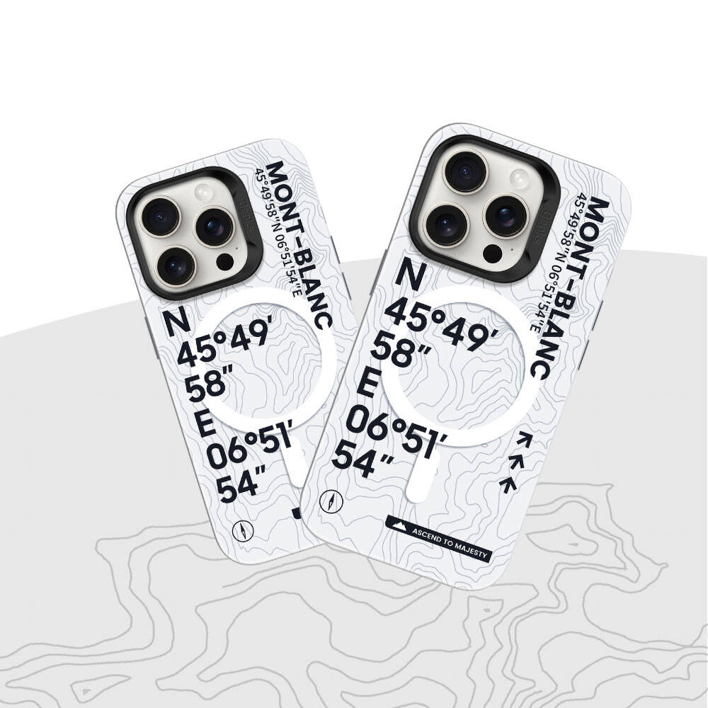 Apple iPhone 14 Pro Kılıf Magsafe Şarj Özellikli Koordinat Yazı Desenli Benks Summit Serisi Kapak Beyaz