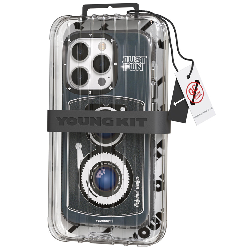 Apple iPhone 14 Pro Kılıf Magsafe Şarj Özellikli Lens Figürlü YoungKit Art Film Serisi Kapak Siyah