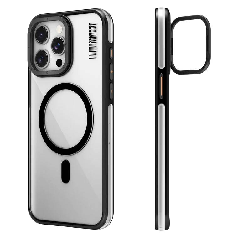 Apple iPhone 14 Pro Kılıf Magsafe Şarj Özellikli Sararma Önleyici Youngkit Crystal Grid Kapak Siyah