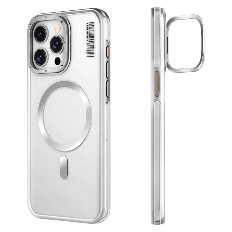 Apple iPhone 14 Pro Kılıf Magsafe Şarj Özellikli Sararma Önleyici Youngkit Crystal Grid Kapak Mor