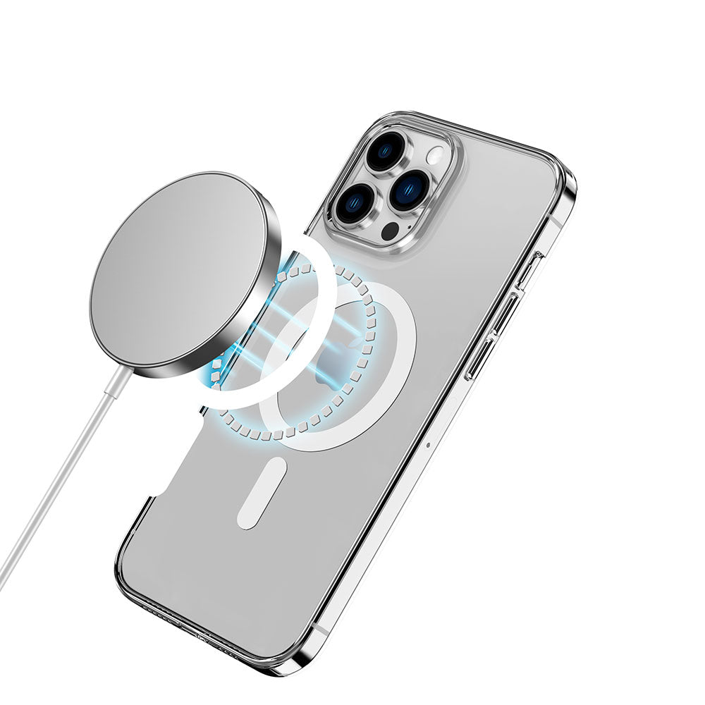 Apple iPhone 14 Pro Kılıf Magsafe Şarj Özellikli Transparan Sert PC Wlons Pita Kapak Renksiz