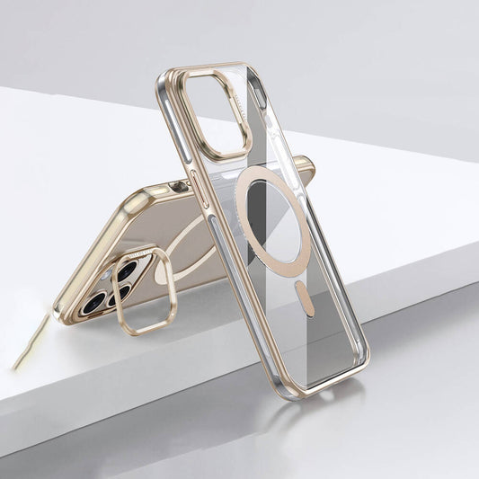 Apple iPhone 14 Pro Kılıf Magsafe Şarj Özellikli Wlons Standlı Efsane Kapak Gold