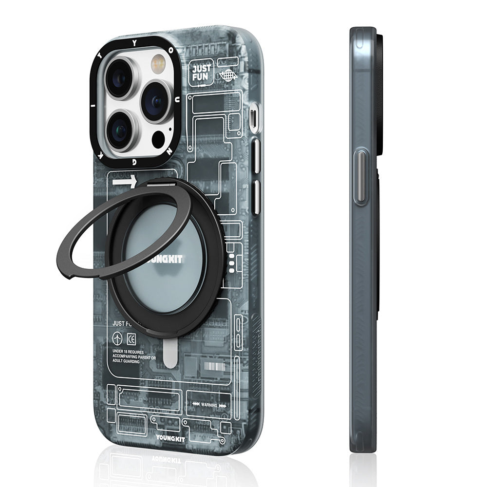 Apple iPhone 14 Pro Kılıf Magsafe Şarj Özellikli Youngkit 360° Standlı Technology Serisi Kapak Mavi