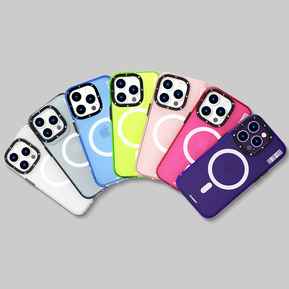 Apple iPhone 14 Pro Kılıf Magsafe Şarj Özellikli YoungKit Crystal Color Serisi Kapak Mor