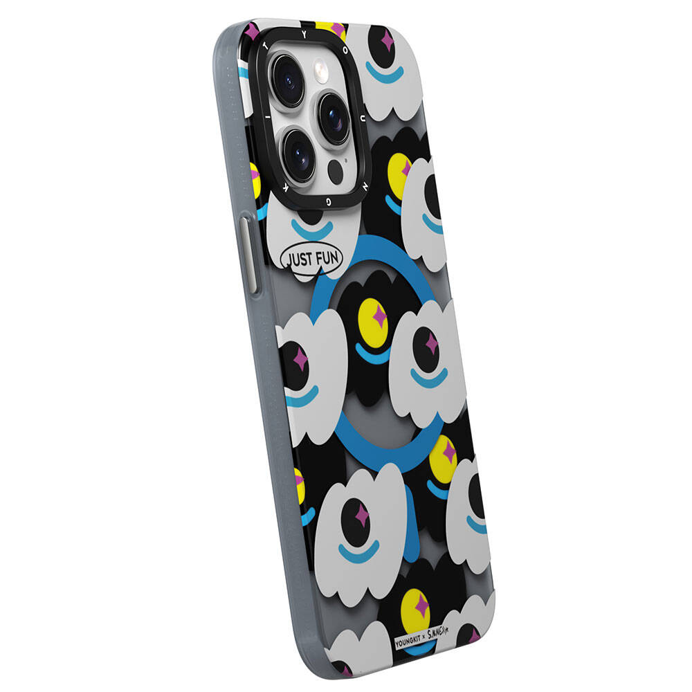 Apple iPhone 14 Pro Kılıf Magsafe Şarj Özellikli Youngkit Happy View Serisi Kapak Mavi