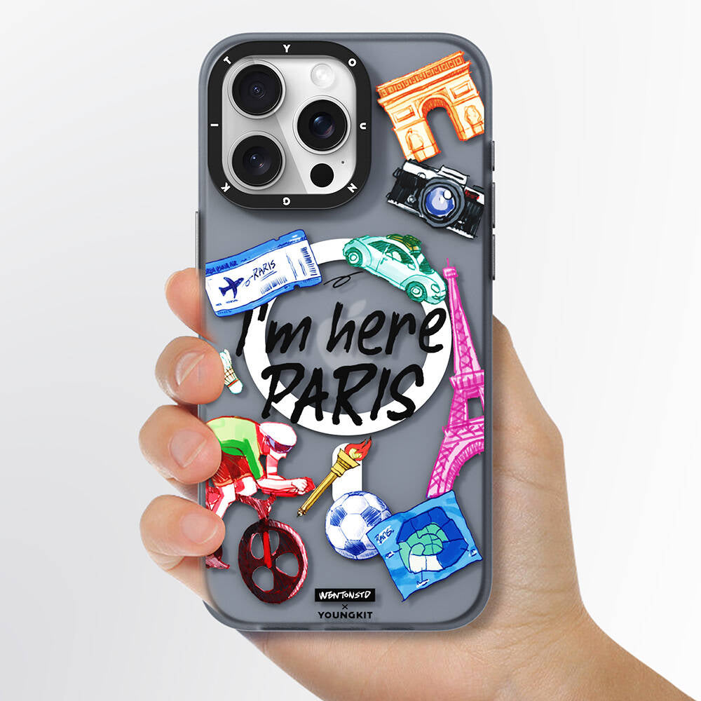 Apple iPhone 14 Pro Max Kılıf Magsafe Şarj Özellikli Youngkit in Paris Serisi Kapak Gri