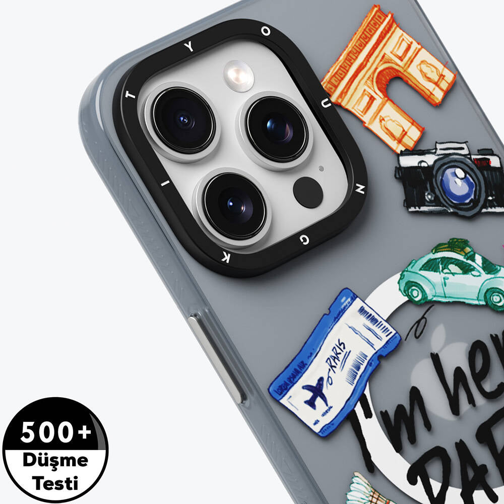 Apple iPhone 14 Pro Kılıf Magsafe Şarj Özellikli Youngkit in Paris Serisi Kapak Gri