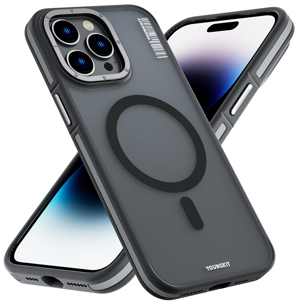 Apple iPhone 14 Pro Kılıf Magsafe Şarj Özellikli Youngkit Rock Sand Serisi Kapak Derin Mor