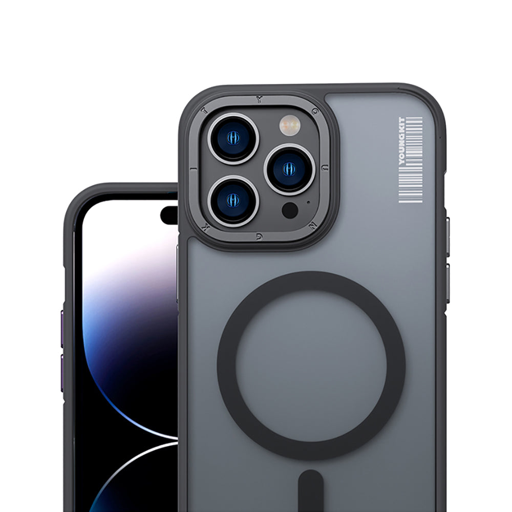 Apple iPhone 14 Pro Kılıf Magsafe Şarj Özellikli Youngkit Rock Sand Serisi Kapak Derin Mor