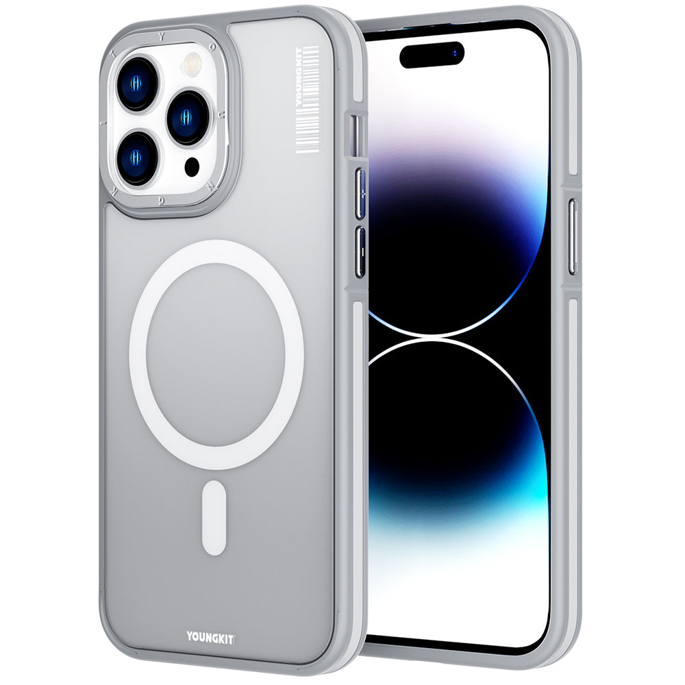 Apple iPhone 14 Pro Kılıf Magsafe Şarj Özellikli Youngkit Rock Sand Serisi Kapak Gri