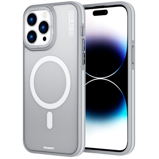 Apple iPhone 14 Pro Kılıf Magsafe Şarj Özellikli Youngkit Rock Sand Serisi Kapak Gri