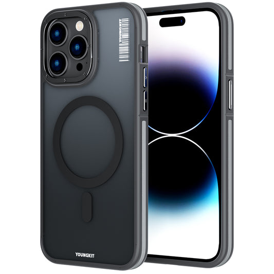 Apple iPhone 14 Pro Kılıf Magsafe Şarj Özellikli Youngkit Rock Sand Serisi Kapak Siyah