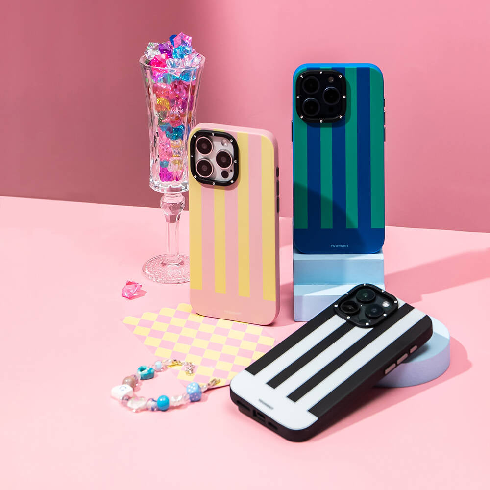 Apple iPhone 14 Pro Kılıf Magsafe Şarj Özellikli Youngkit Striped Piano Keys Serisi Kapak Pembe