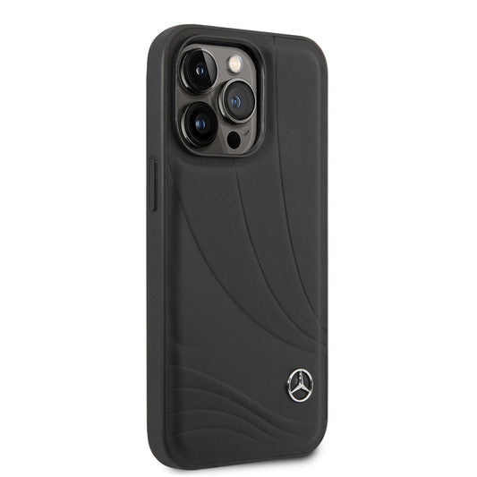 Apple iPhone 14 Pro Kılıf Mercedes Benz Hakiki Deri Yeni Dalga III Dizayn Kapak Siyah
