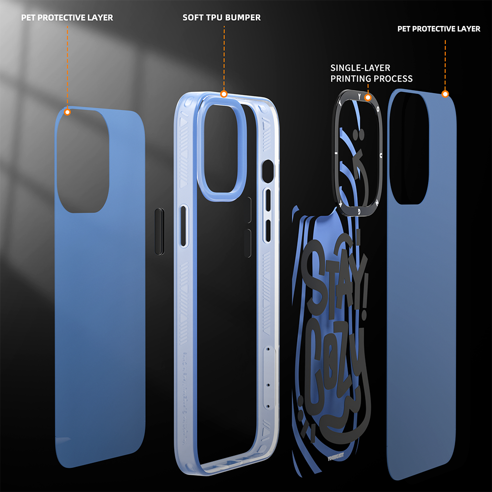 Apple iPhone 14 Pro Kılıf Mutlu Mod Figürlü YoungKit Happy Mood Serisi Kapak Mavi