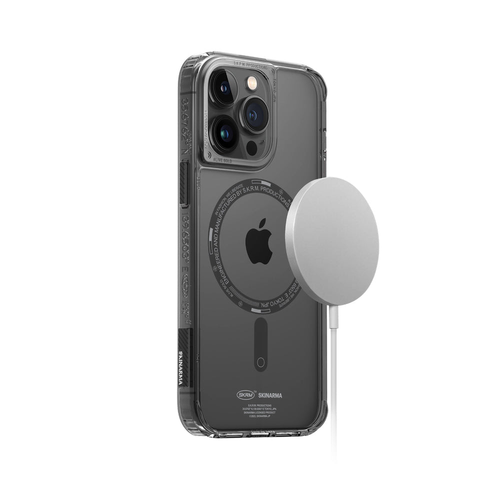 Apple iPhone 14 Pro Kılıf SkinArma Şeffaf Airbag Tasarımlı Magsafe Şarj Özellikli Saido Kapak Füme