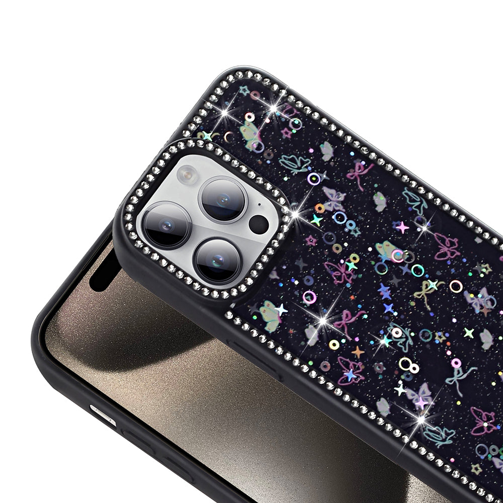 Apple iPhone 14 Pro Kılıf Taşlı ve Simli Tasarım Zore Azra Kapak Siyah