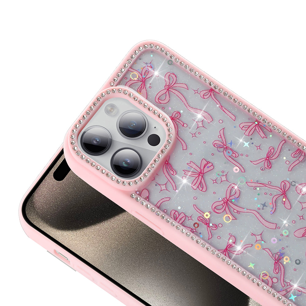 Apple iPhone 14 Pro Kılıf Taşlı ve Simli Tasarım Zore Azra Kapak Pembe