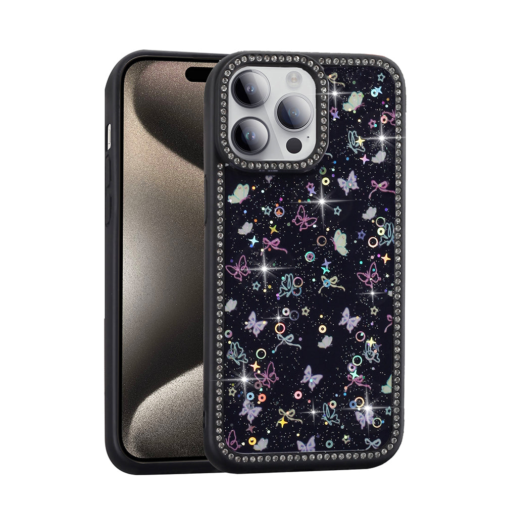 Apple iPhone 14 Pro Kılıf Taşlı ve Simli Tasarım Zore Azra Kapak Siyah