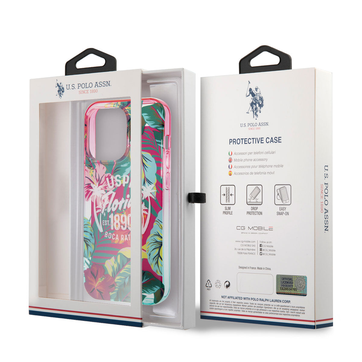 Apple iPhone 14 Pro Kılıf U.S. POLO ASSN. Renkli Yaprak Baskılı Dizayn Kapak Yeşil