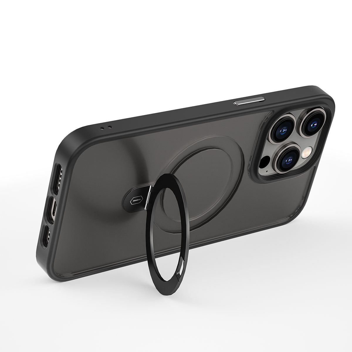 Apple iPhone 14 Pro Kılıf Wiwu ZMM-010 Magsafe Şarj Özellikli Parmak İzi Bırakmayan Mat Transparan Standlı Kapak Derin Mor