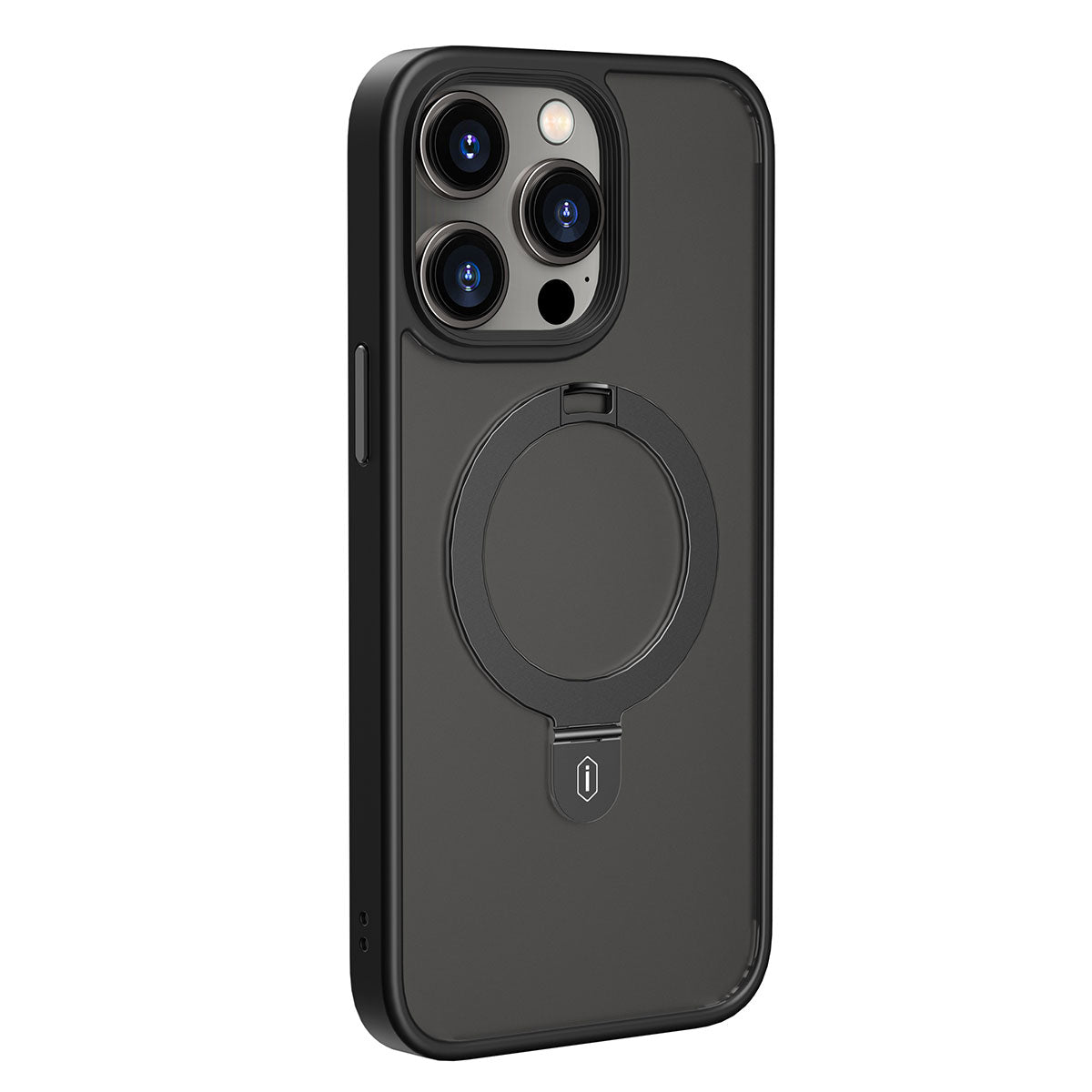 Apple iPhone 14 Pro Kılıf Wiwu ZMM-010 Magsafe Şarj Özellikli Parmak İzi Bırakmayan Mat Transparan Standlı Kapak Siyah