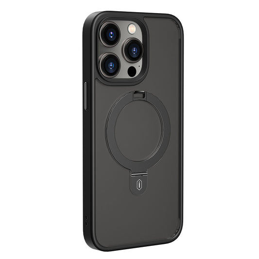 Apple iPhone 14 Pro Kılıf Wiwu ZMM-010 Magsafe Şarj Özellikli Parmak İzi Bırakmayan Mat Transparan Standlı Kapak Siyah
