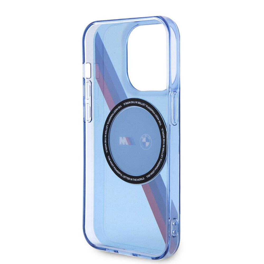 Apple iPhone 14 Pro Max Kılıf BMW Magsafe Şarj Özellikli Transparan Tricolor Stripes Orjinal Lisanslı Kapak Mavi