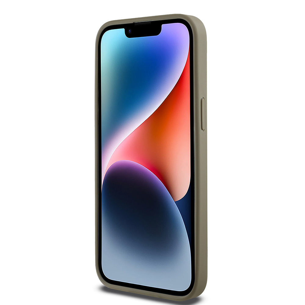 Apple iPhone 14 Pro Max Kılıf DKNY Orjinal Lisanslı M-safe Şarj Özellikli 3D Yazılı Grid Pattern Kapak Kahverengi