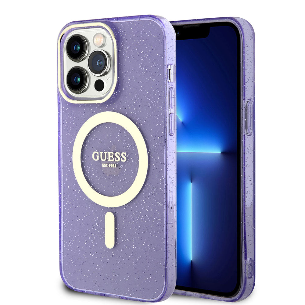 Apple iPhone 14 Pro Max Kılıf GUESS Magsafe Şarj Özellikli Glitter Kapak Siyah