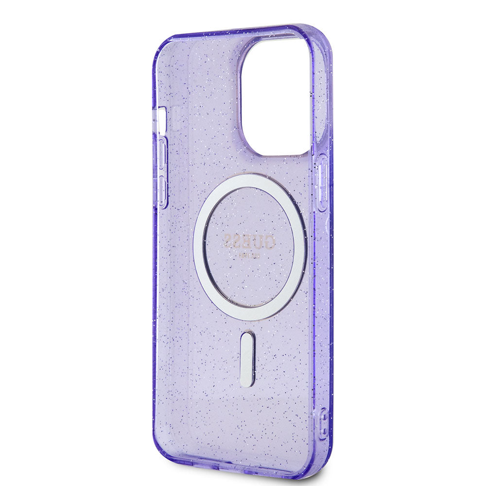 Apple iPhone 14 Pro Max Kılıf GUESS Magsafe Şarj Özellikli Glitter Kapak Mor
