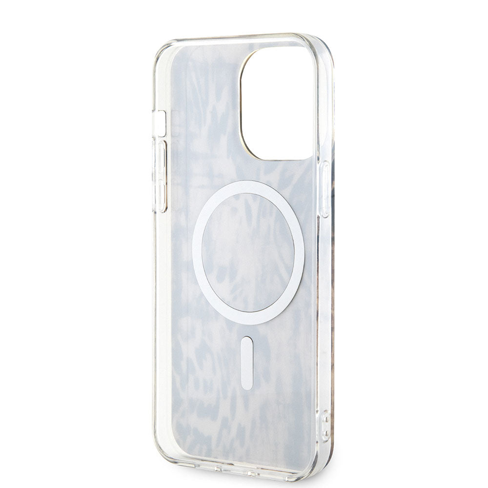 Apple iPhone 14 Pro Max Kılıf GUESS Magsafe Şarj Özellikli Leopar Desenli Kapak Pembe