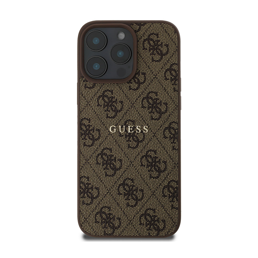Apple iPhone 14 Pro Max Kılıf Guess Orjinal Lisanslı Magsafe Şarj Özellikli 4G Desen Yazı Logolu Kapak Kahverengi