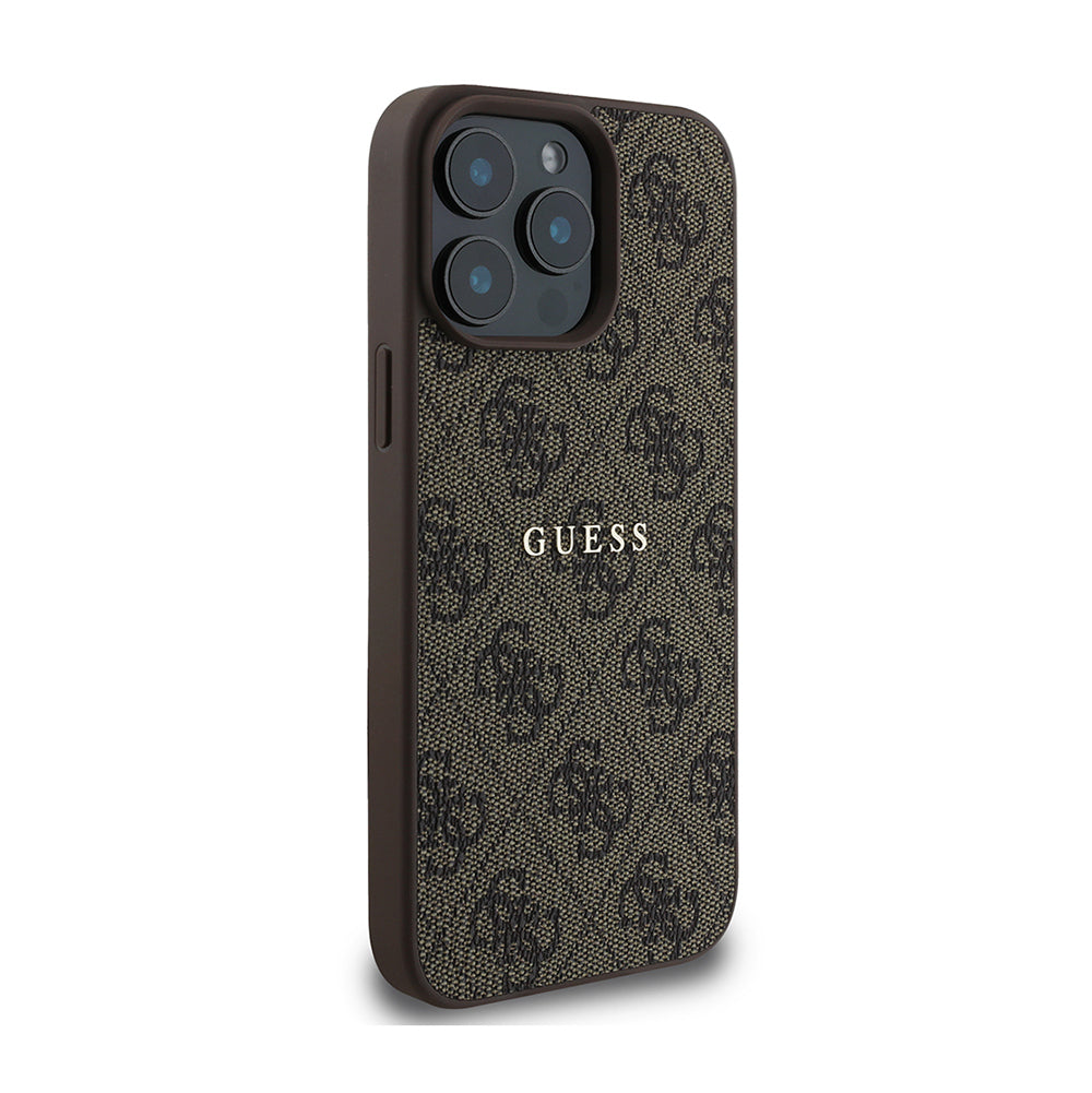 Apple iPhone 14 Pro Max Kılıf Guess Orjinal Lisanslı Magsafe Şarj Özellikli 4G Desen Yazı Logolu Kapak Kahverengi
