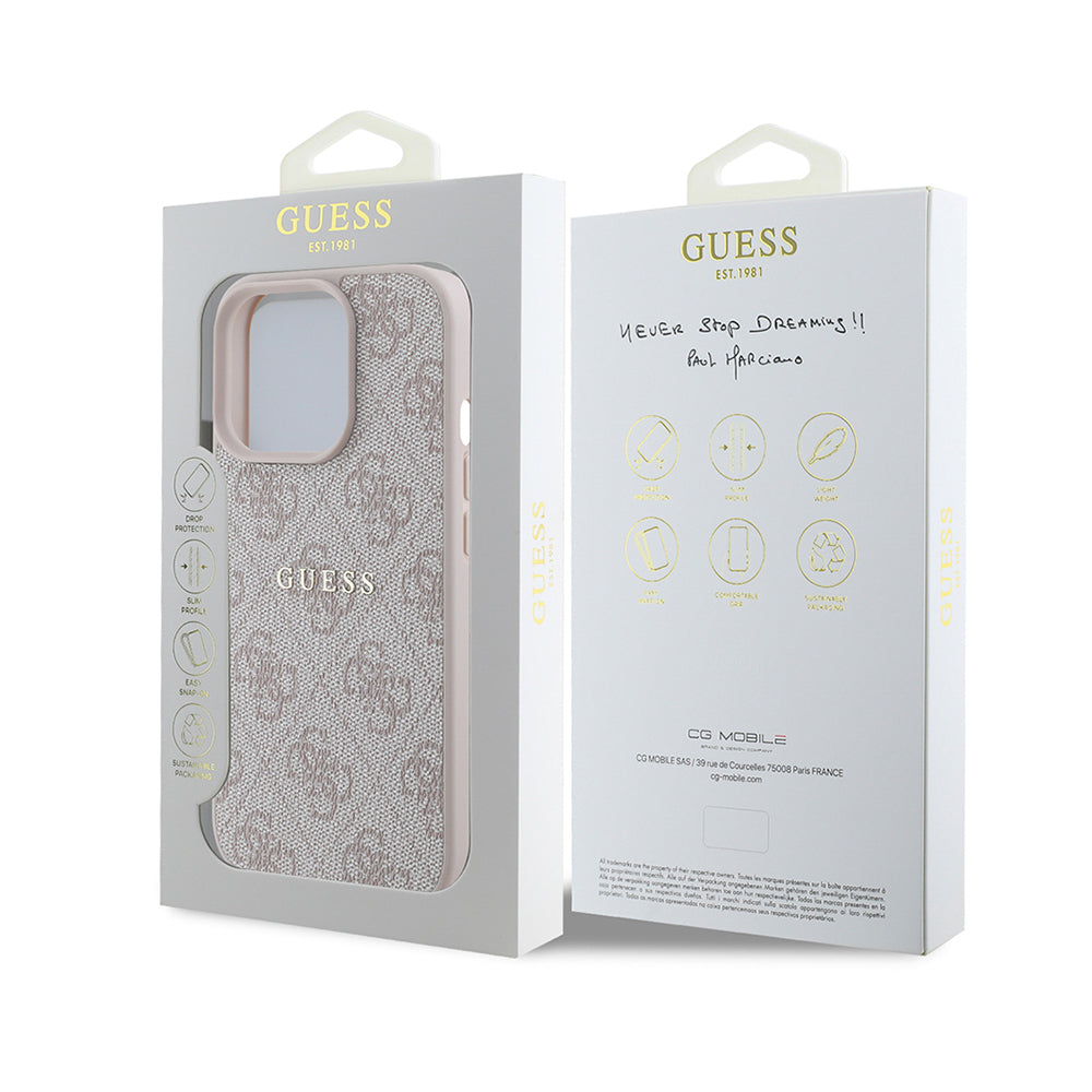 Apple iPhone 14 Pro Max Kılıf Guess Orjinal Lisanslı Magsafe Şarj Özellikli 4G Desen Yazı Logolu Kapak Kahverengi