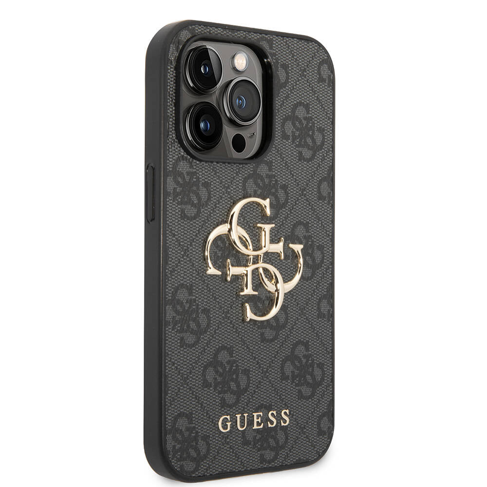 Apple iPhone 14 Pro Max Kılıf GUESS PU Deri Büyük Metal Logo Dizaynlı Kapak Pembe