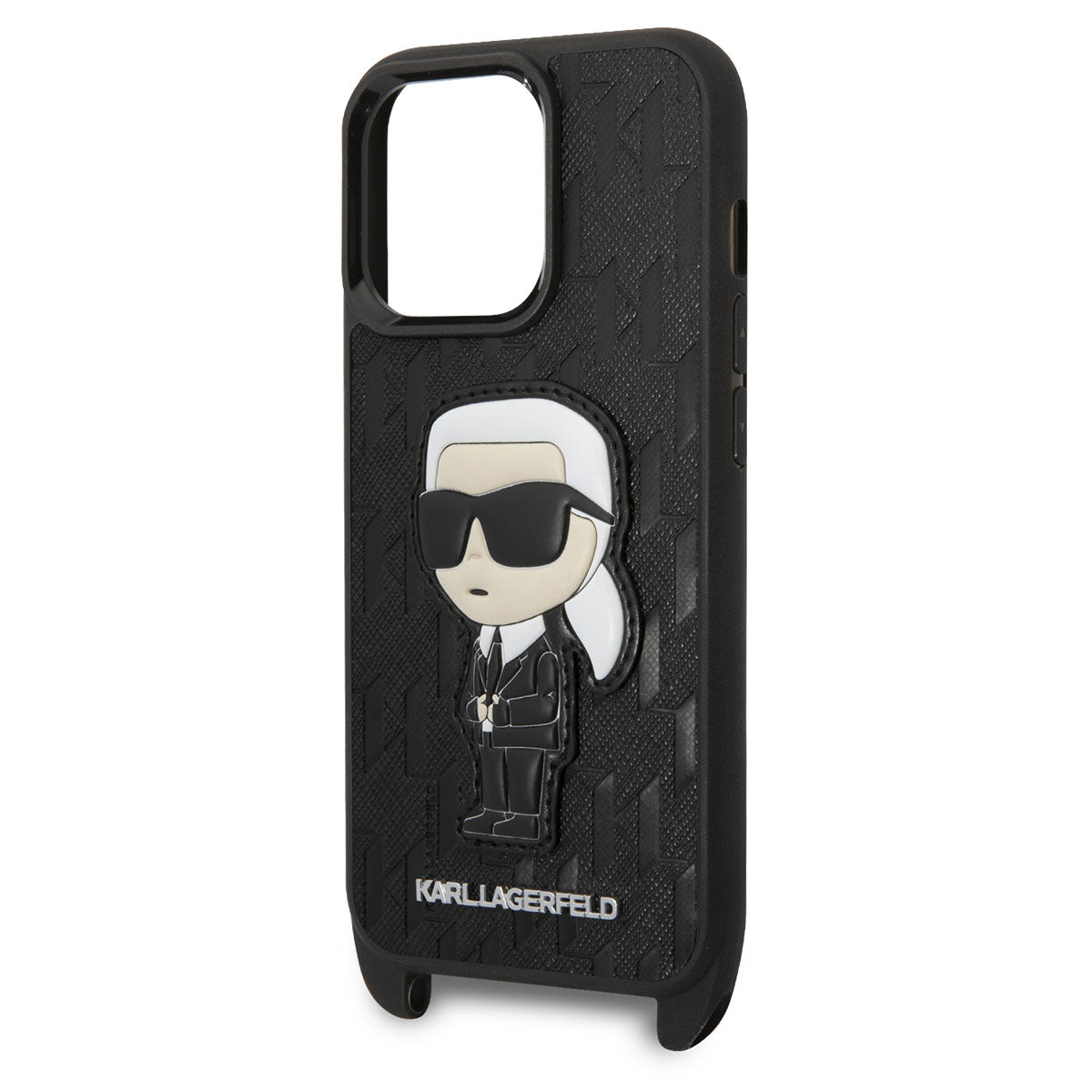 Apple iPhone 14 Pro Max Kılıf Karl Lagerfeld Boyun Askılı Karl Dizayn Kapak Siyah