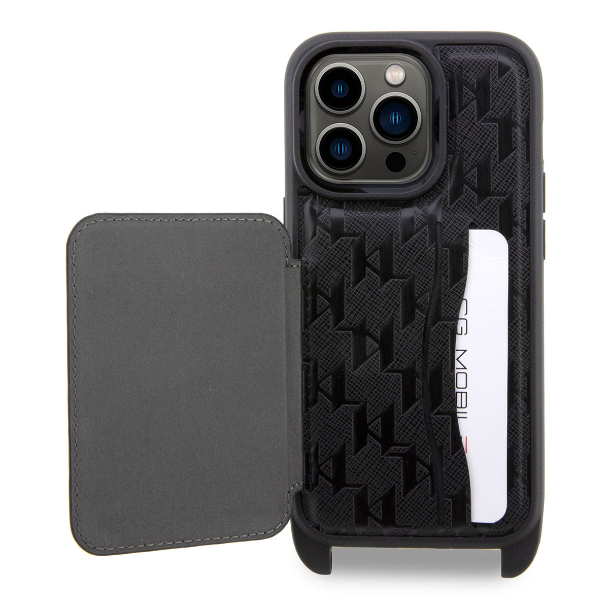 Apple iPhone 14 Pro Max Kılıf Karl Lagerfeld Boyun Askılı Kartlıklı Karl Dizayn Kapak Siyah