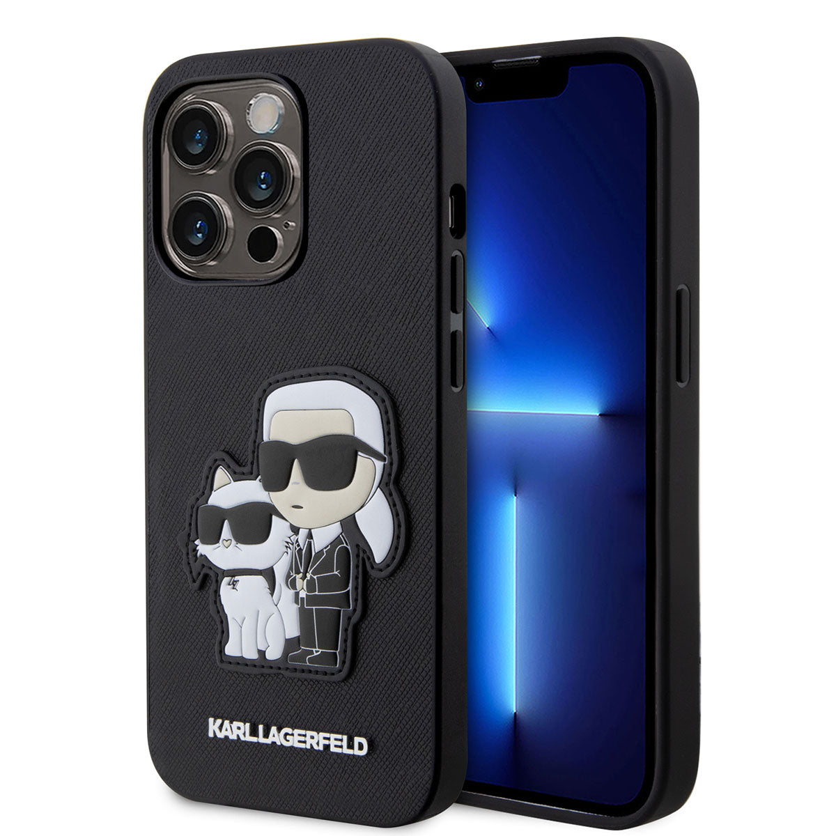 Apple iPhone 14 Pro Max Kılıf Karl Lagerfeld Saffiano Deri K&C Dizayn Kapak Siyah