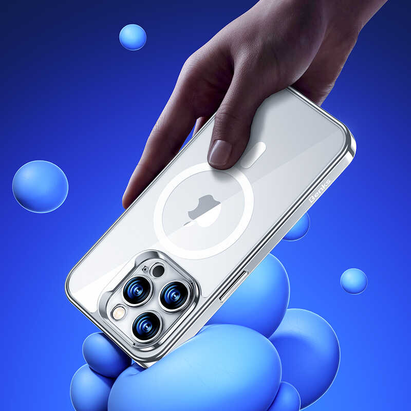 Apple iPhone 14 Pro Max Kılıf Magsafe Şarj Özellikli Cam Yüzey Ekran Koruyuculu Benks Electroplated Kapak Derin Mor