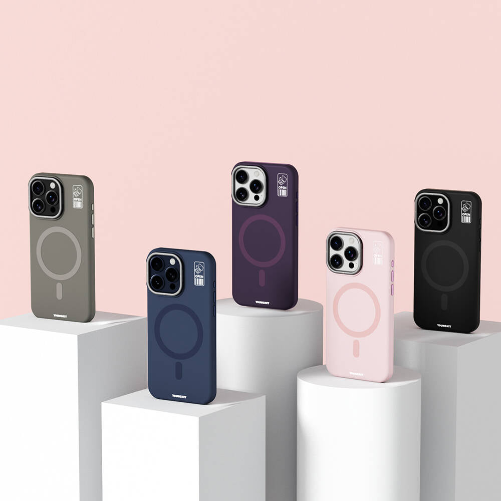 Apple iPhone 14 Pro Max Kılıf Magsafe Şarj Özellikli Kamera Standlı Youngkit Bitty Cream Kapak Mor