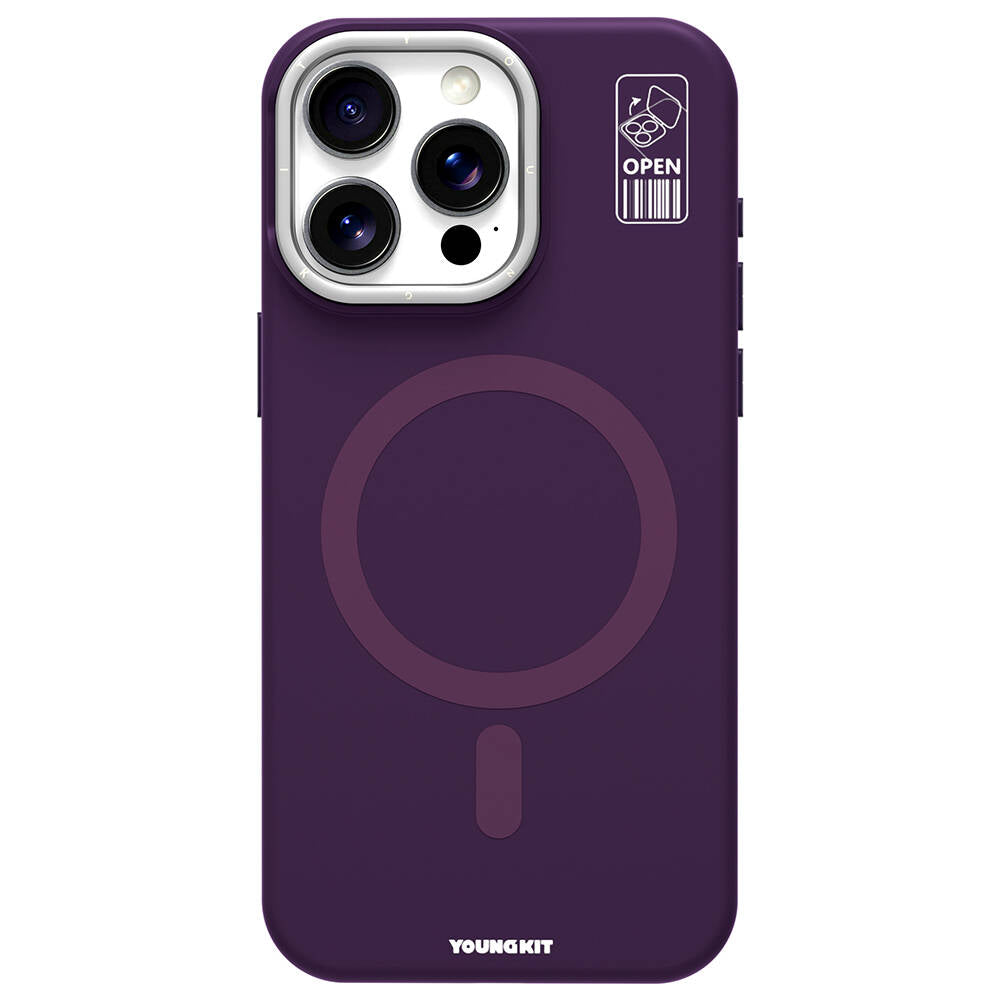 Apple iPhone 14 Pro Max Kılıf Magsafe Şarj Özellikli Kamera Standlı Youngkit Bitty Cream Kapak Mor