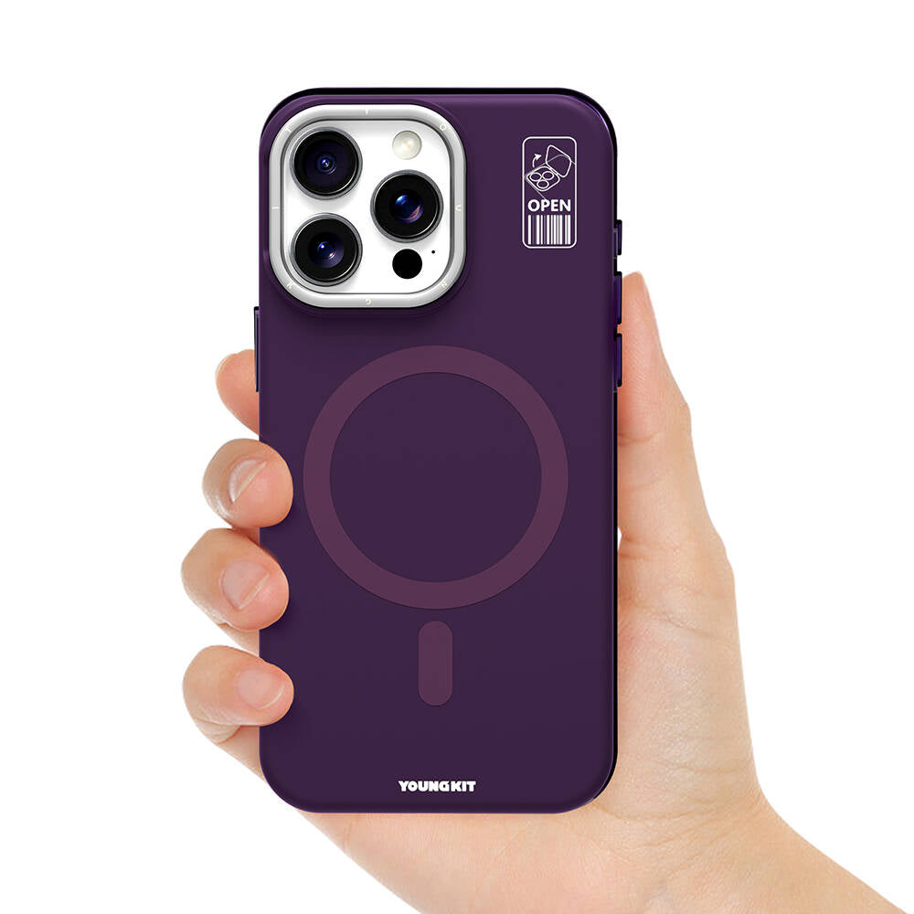 Apple iPhone 14 Pro Max Kılıf Magsafe Şarj Özellikli Kamera Standlı Youngkit Bitty Cream Kapak Siyah