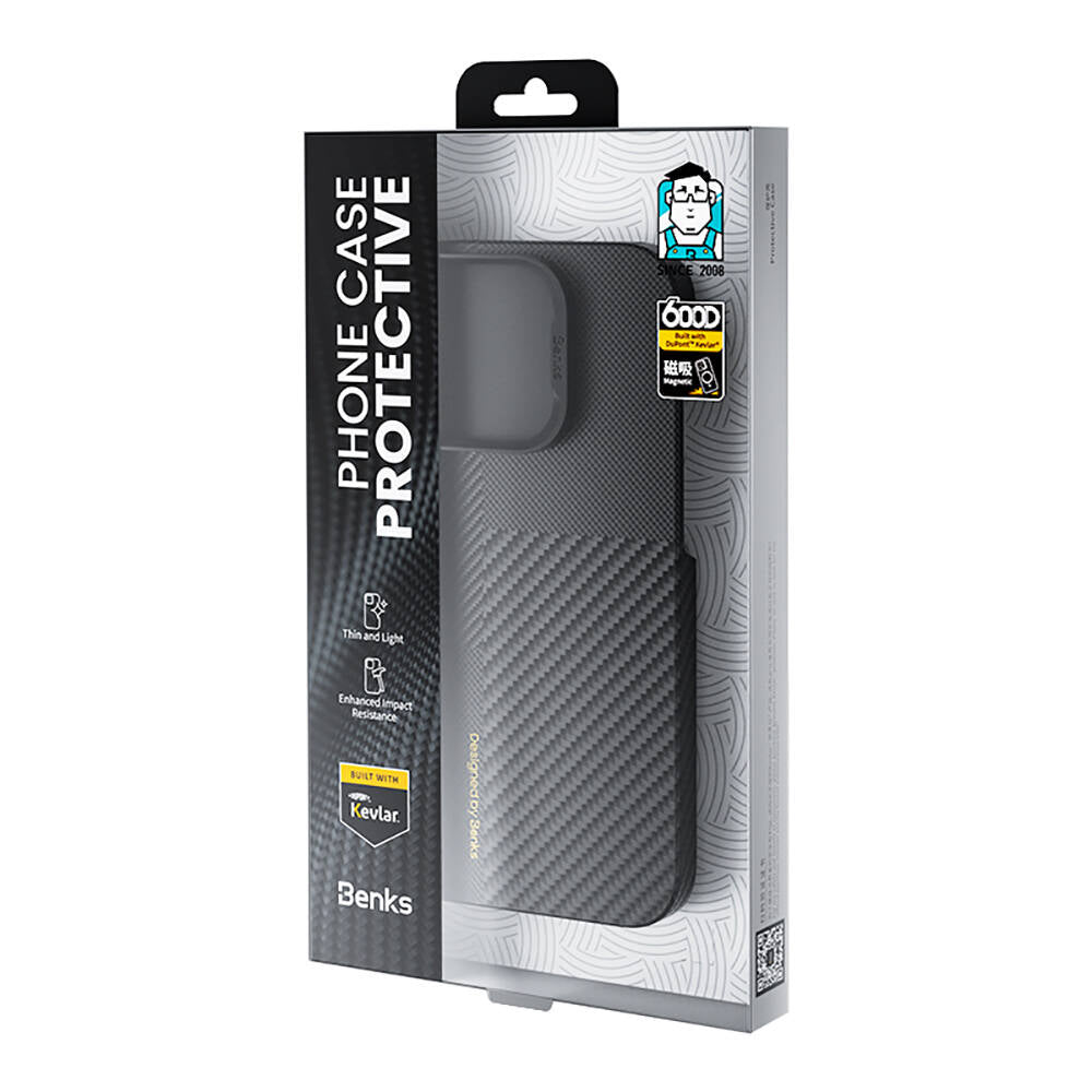 Apple iPhone 14 Pro Max Kılıf Magsafe Şarj Özellikli Karbon Fiber Benks Montage ArmorAir Kevlar Kapak Siyah