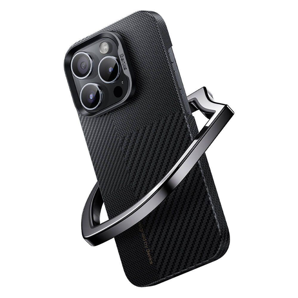 Apple iPhone 14 Pro Max Kılıf Magsafe Şarj Özellikli Karbon Fiber Benks Montage ArmorAir Kevlar Kapak Siyah