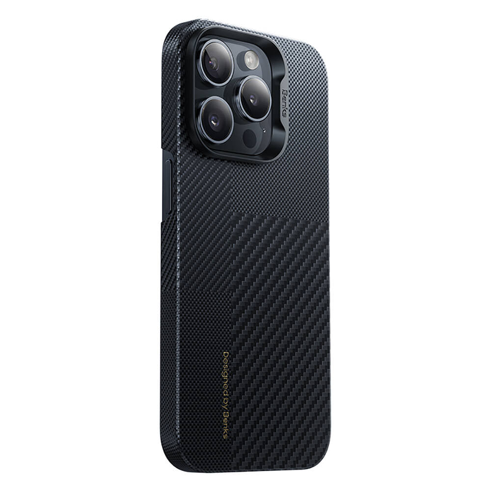 Apple iPhone 14 Pro Max Kılıf Magsafe Şarj Özellikli Karbon Fiber Benks Montage ArmorAir Kevlar Kapak Siyah