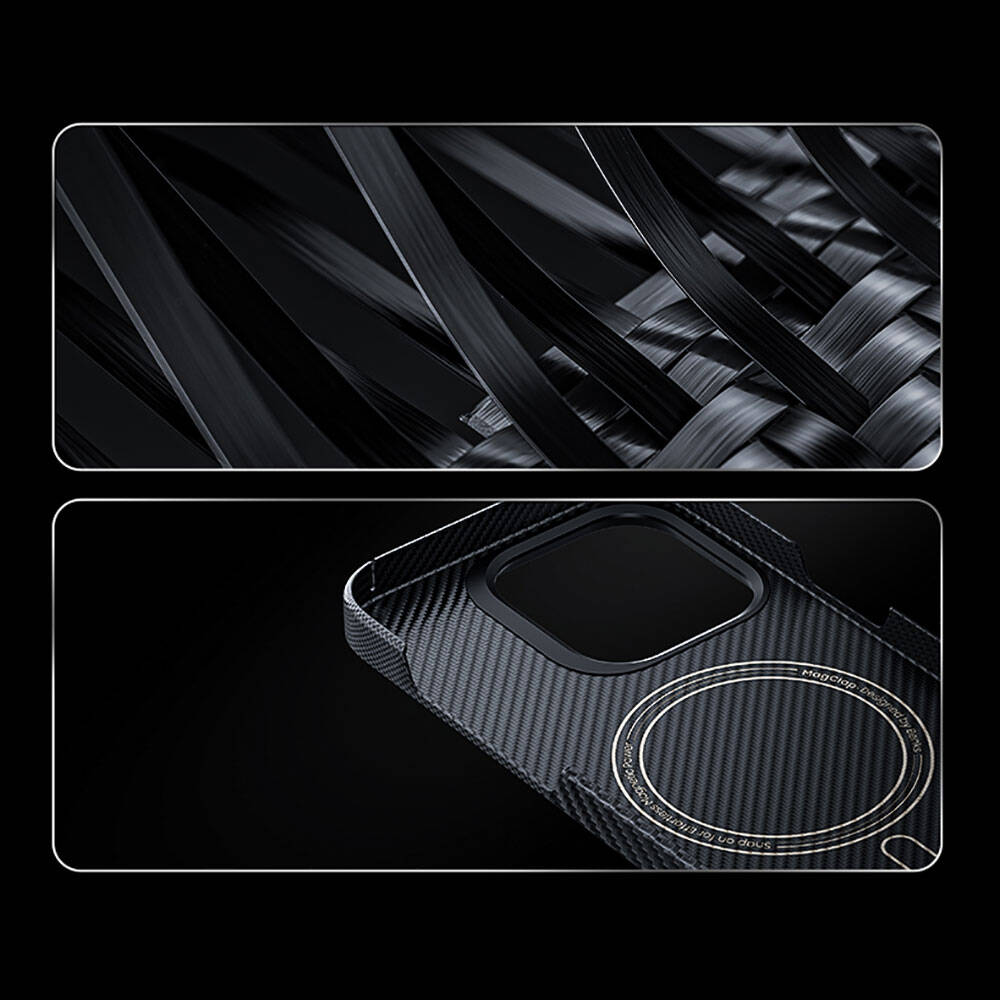 Apple iPhone 14 Pro Max Kılıf Magsafe Şarj Özellikli Karbon Fiber Benks Montage ArmorAir Kevlar Kapak Siyah