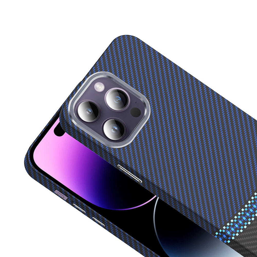 Apple iPhone 14 Pro Max Kılıf M-safe Şarj Özellikli Karbon Fiber Görünümlü Zore Gros Kapak Lacivert